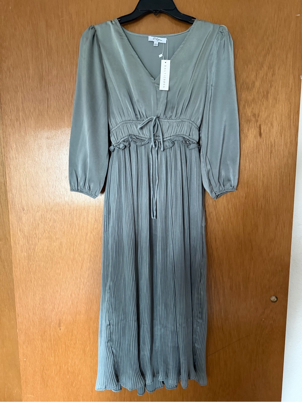 Baltic Born Gabriella Satin Midi Dress in the color Eucalyptus
